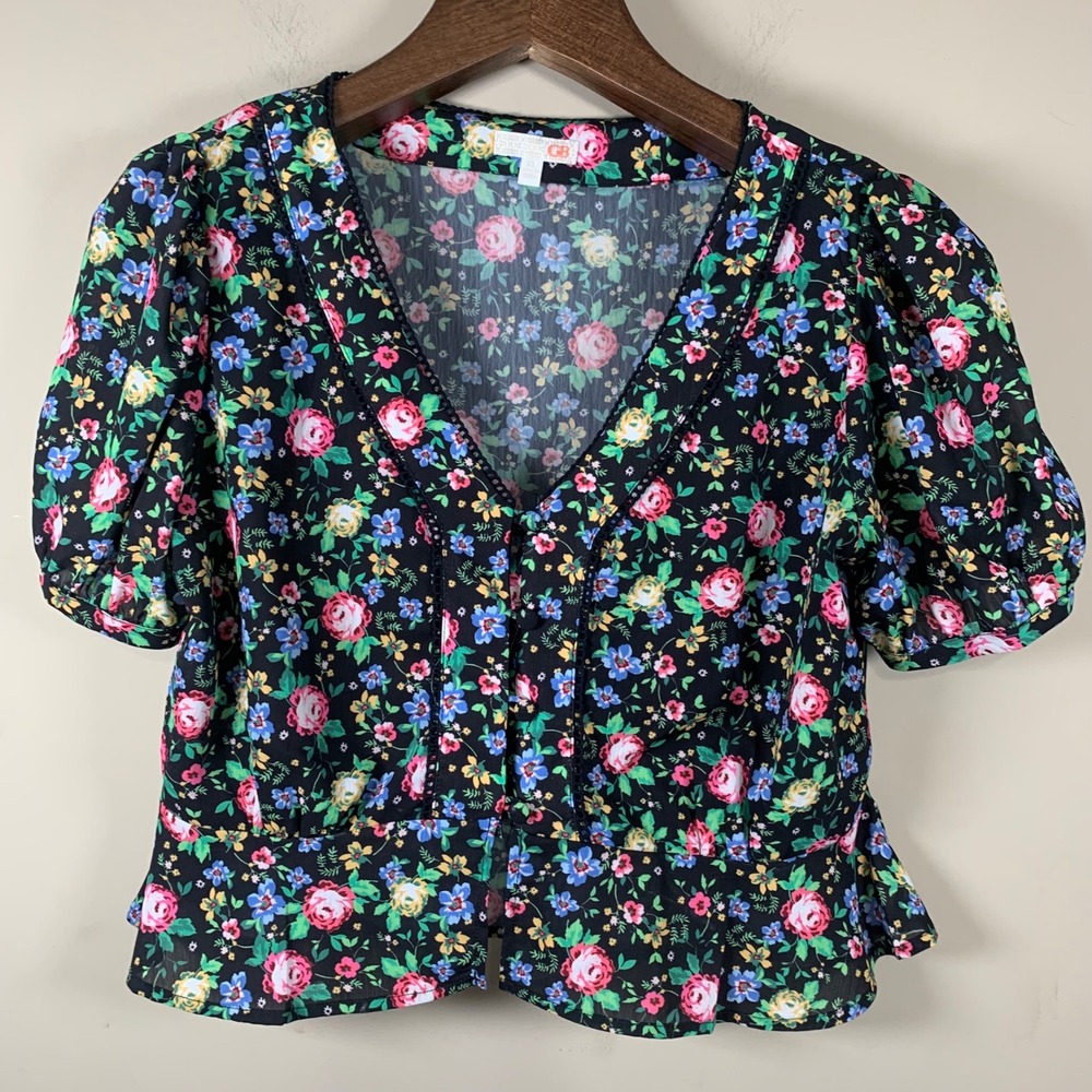 Gianni Bini GB Floral Cottage Crop V-neck Blouse Top Size XL